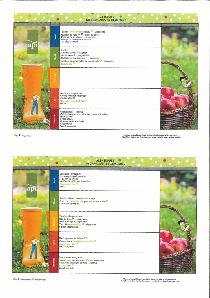 MENU DU 30.06.2025 AU 11.07.2025