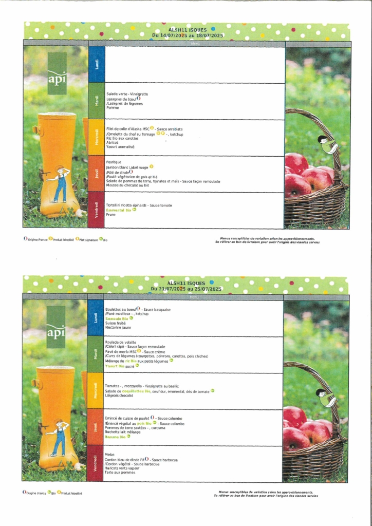 MENUS DE CANTINE DU 14.07.2025 AU 25.07.2025