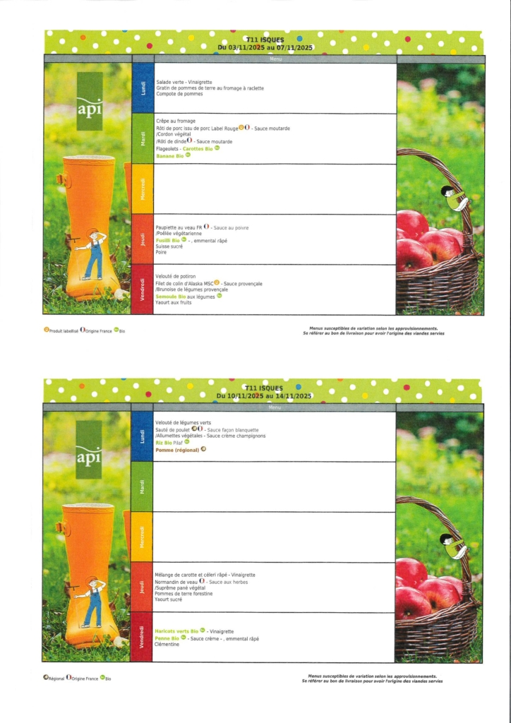 MENUS DE CANTINE DU 03.11.2025 AU 14.11.2025