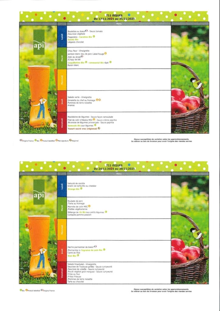 MENU DE CANTINE DU 17.11.2025 AU 28.11.2025