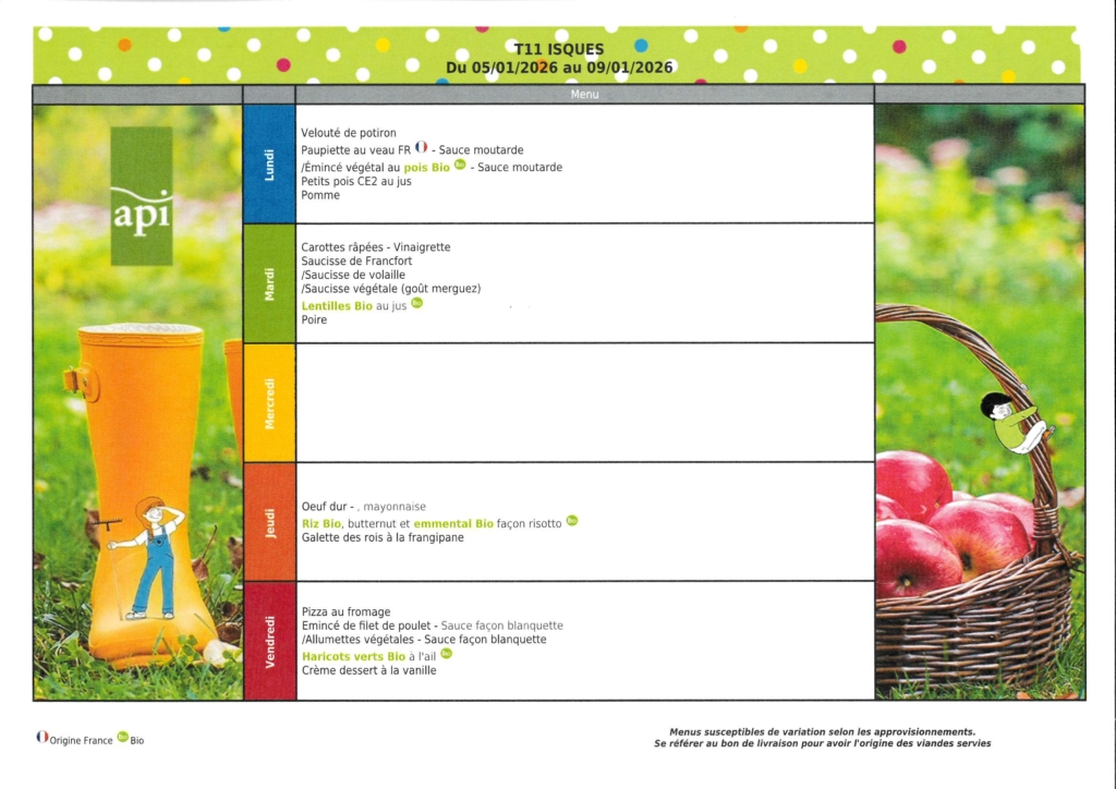 MENU DU 05.01.2026 AU 09.01.2026