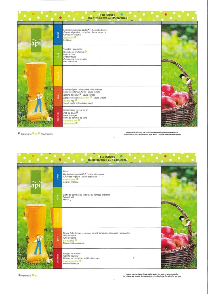 MENUS CANTINE DU 01.06.2026 AU 12.06.2026