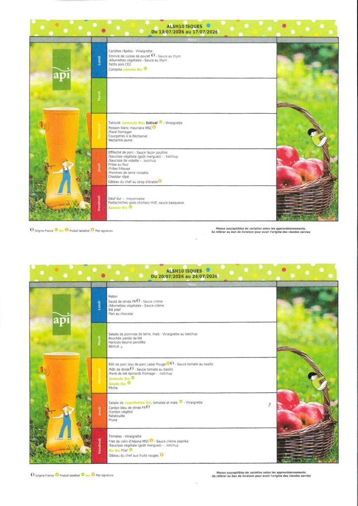 menu de cantine du 13.07.2026 au 24.07.2026