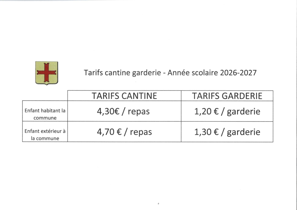 Tarifs cantine garderie 2026-2027